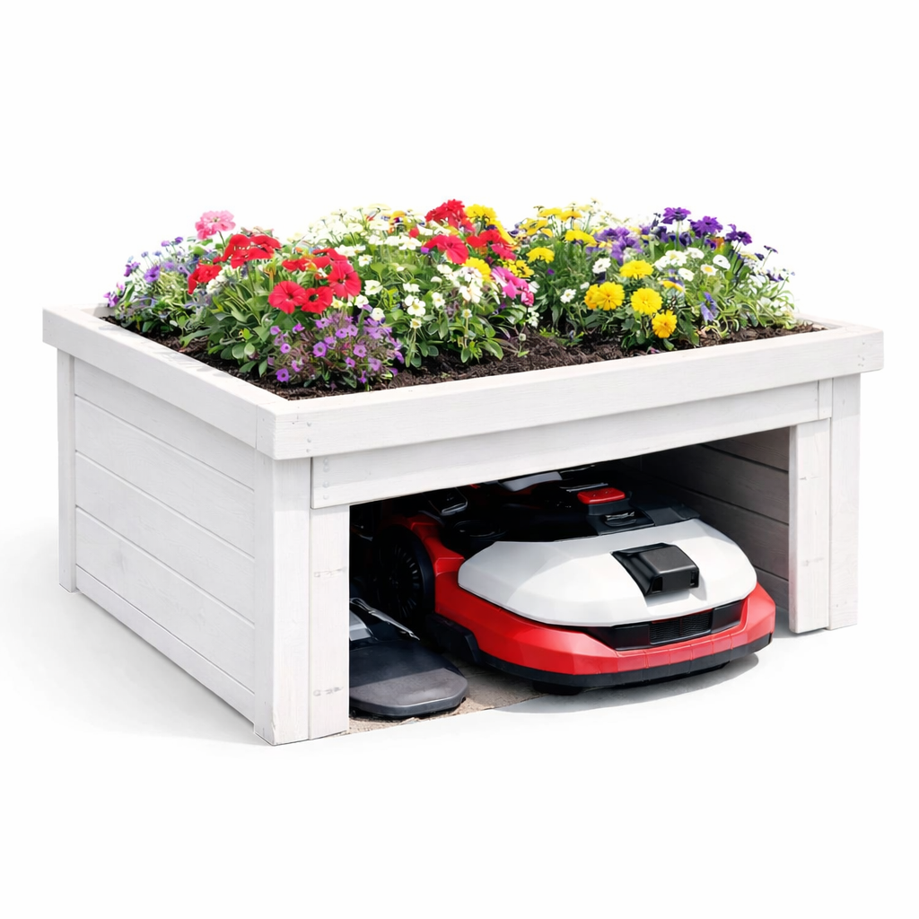 Blomstergarage till robotgräsklippare